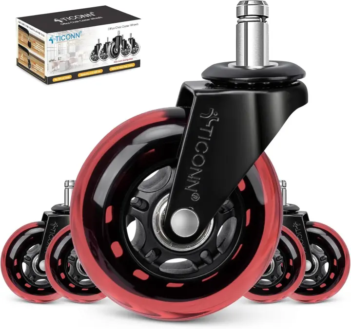 Office Chair Caster Wheels — 3" PU Casters, Set of 5, 650 lb Capacity