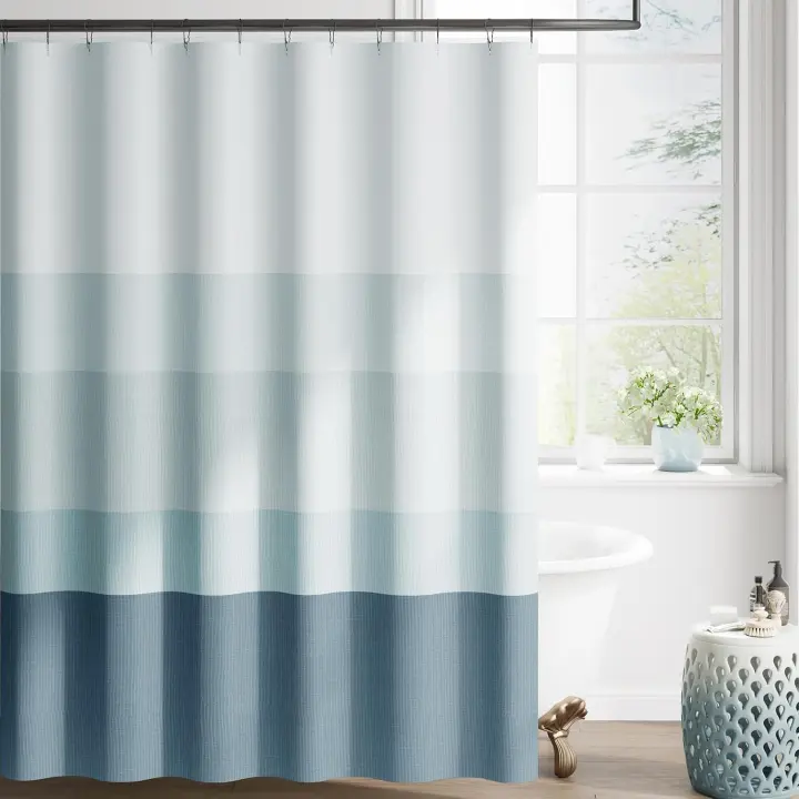 Ombre Ocean Blue Shower Curtain 70x72 in — Includes 12 Metal Hooks