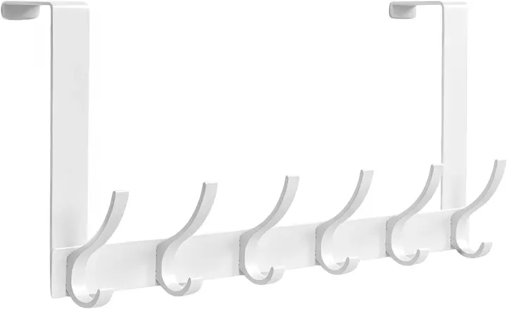Over-the-Door Hook Rack — 6 Double Hooks (12 Points), White