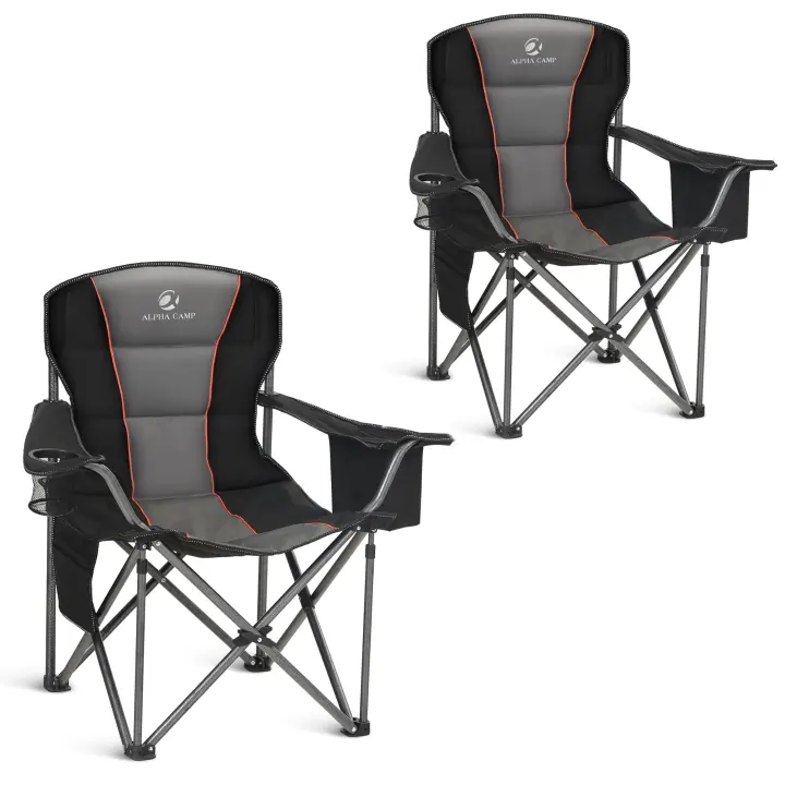 Oversized Padded Camping Chairs — 2-Pack, 500 lb Steel Frame