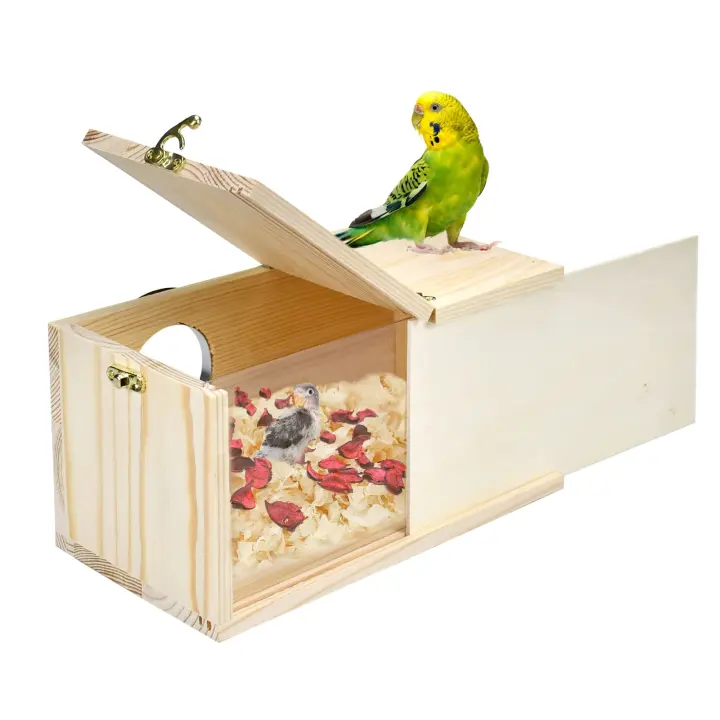 Pine & Acrylic Parakeet Nesting Box with Detachable Wooden Panel