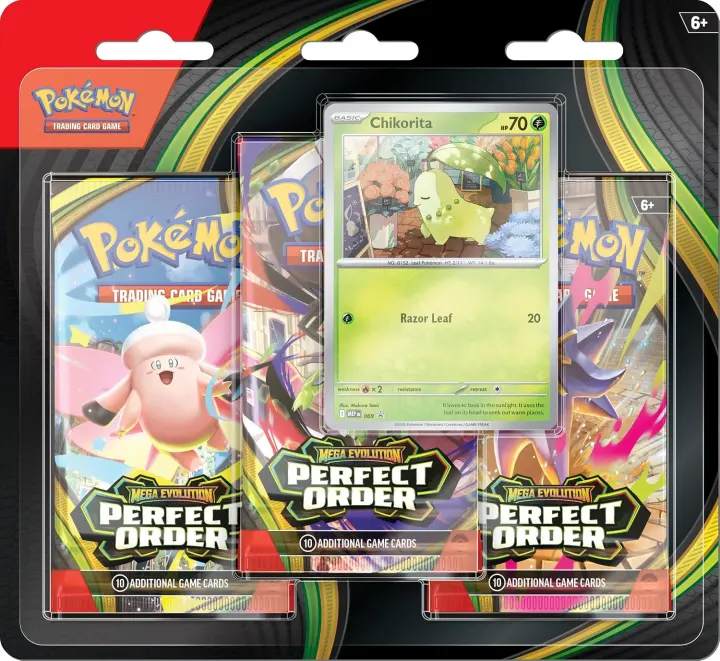 Pokémon TCG: Mega Evolutions — Perfect Order 3-Pack Blister (Chikorita)