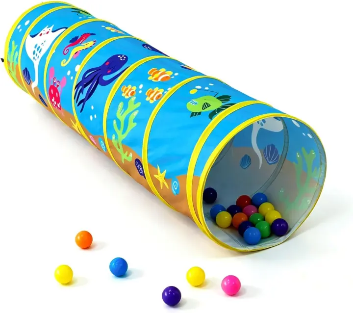 Pop-Up Toddler Crawl Tunnel — Marine Life Peachskin Play Tube