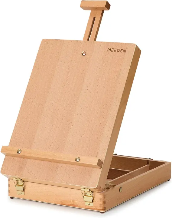 Portable Tabletop Sketch Box Easel with Storage (Beech Wood)