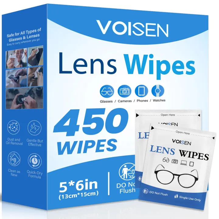 Pre-Moistened Lens Cleaning Wipes — 450 Individually Wrapped Towelettes