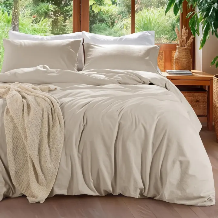 Queen 100% French Linen Duvet Cover Set — Breathable, Stone-Washed Comfort