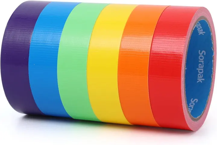 Rainbow Colored Duct Tape 6-Pack — 1 in x 10 yd Rolls (Assorted)
