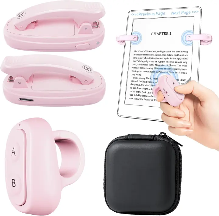 Resptasski Finger-Ring Page Turner Remote (2 Clips) — Pink Kindle Accessory