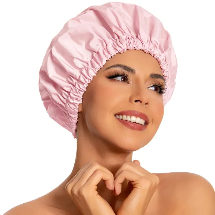Reusable Waterproof Shower Cap for Women — Large Washable Bonnet