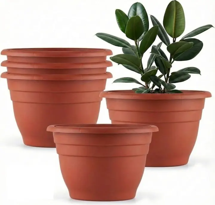 RooTrimmer 5-Pack 10-Inch Terracotta-Style Plant Pots — Lightweight Planters