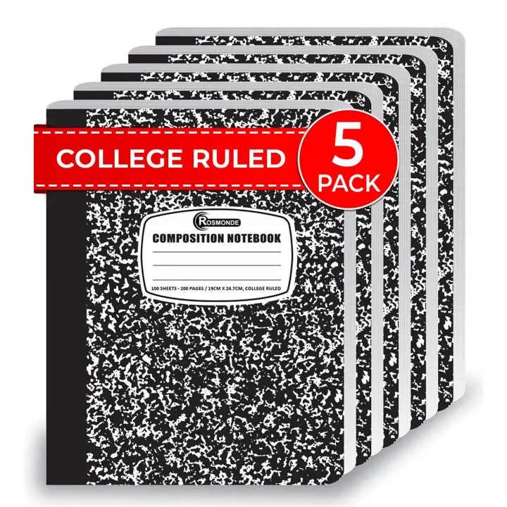 Rosmonde 5-Pack Marble Composition Notebooks — College-Ruled, 9-3/4 x 7-1/2