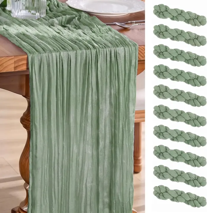Sage Green Cheesecloth Table Runners — 10 Pack 35 x 120 in Gauze