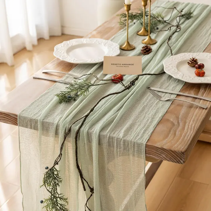 Sage Green Gauze Cheesecloth Table Runner — 10 ft Sheer Rustic Table Linen