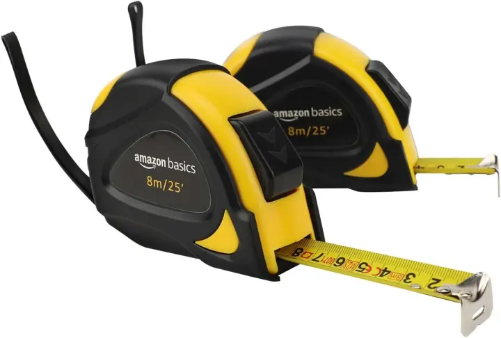 Self-Locking Tape Measure, 25 ft (8 m) Dual-Scale — 2-Pack, Yellow