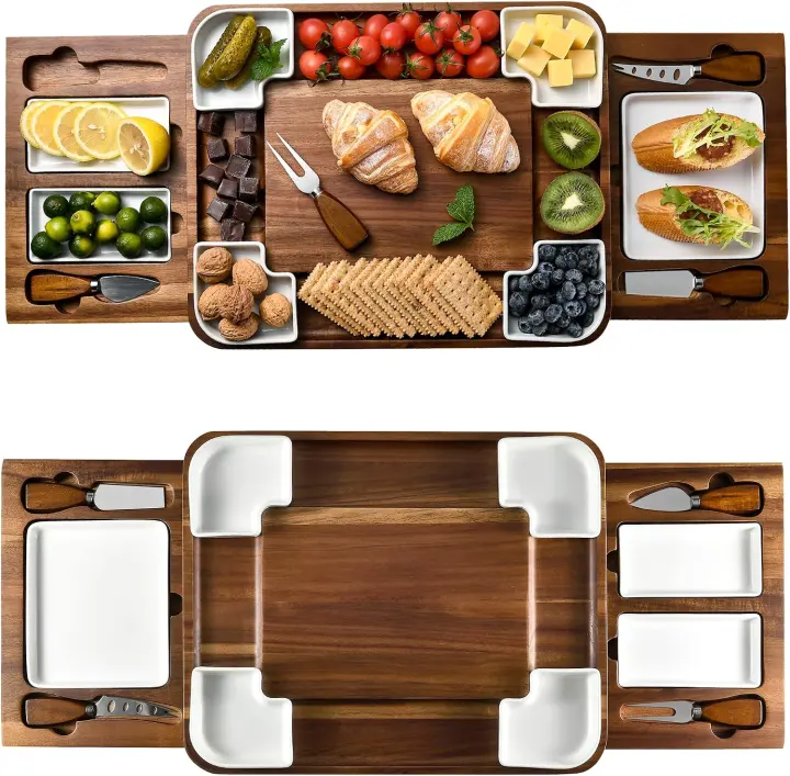Shanik Acacia Square Charcuterie & Cheese Board Set with Utensils