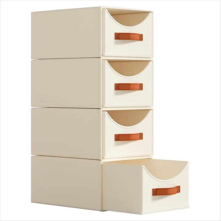 Stackable Fabric Storage Drawers — 4-Pack Collapsible Organizers
