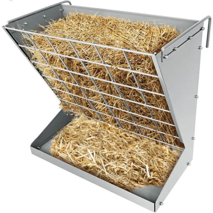 Wall-Mounted 2-in-1 Metal Hay & Grain Feeder — Livestock Rack