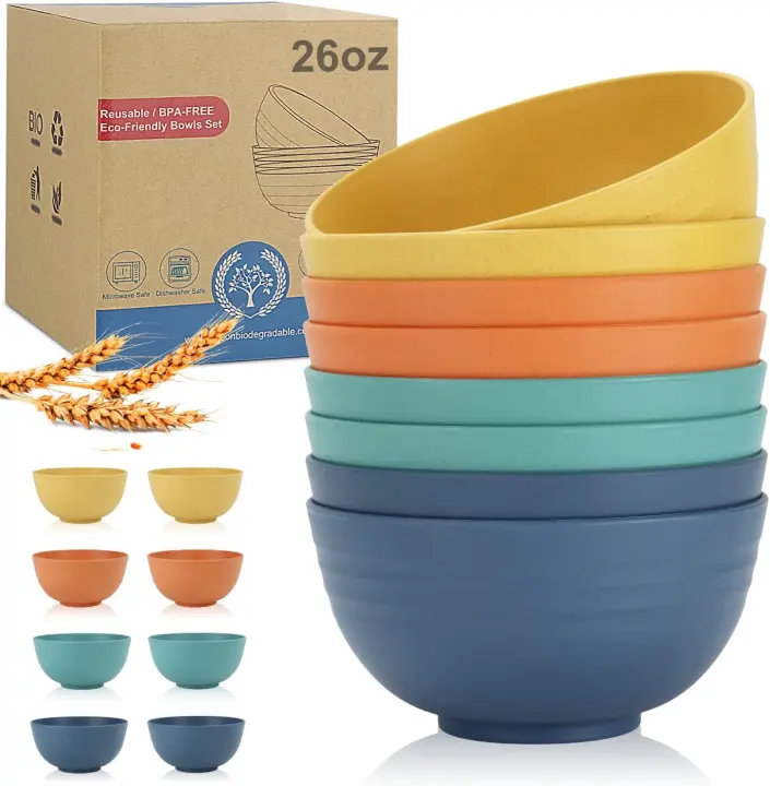 Wheat Straw 8-Piece 26 oz Unbreakable Bowl Set — Microwave & Dishwasher Safe