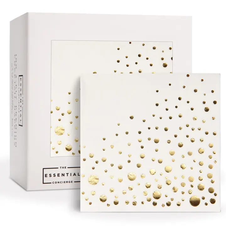 White & Gold Foil Cocktail Napkins — 100 5x5-Inch 3-Ply Party Napkins
