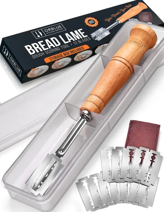 Wood-Handle Bread Lame Scoring Kit with 12 Stainless Blades
